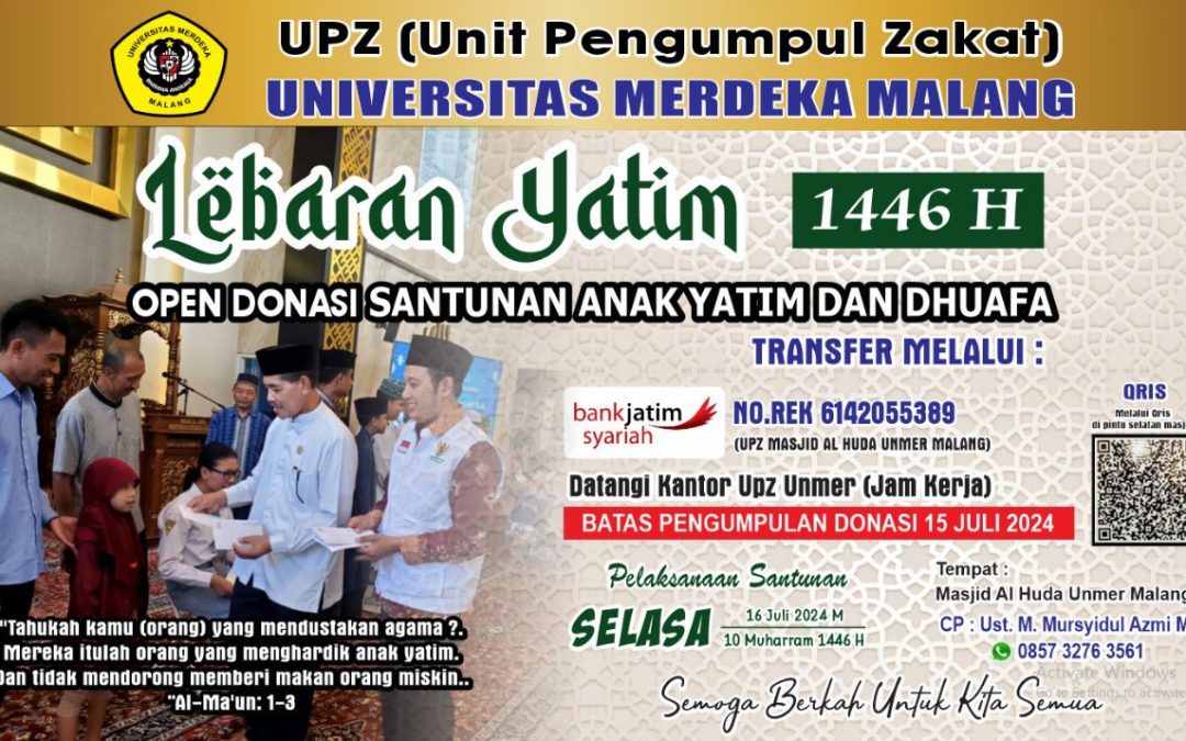 Peringatan Tahun Baru Hijhriyah 1 Muharam 1446 H dalam kegaiatan “Lebaran Yatim 1446 H” Memberikan santunan kepada yatim, dhuafa’, dan difable.