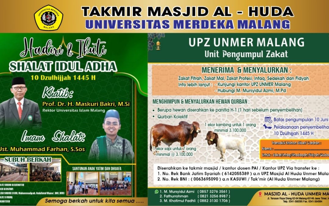 Sholat Idul Adha 1445 H dan Penyembelihan Qurban di Masjid Al Huda Unmer