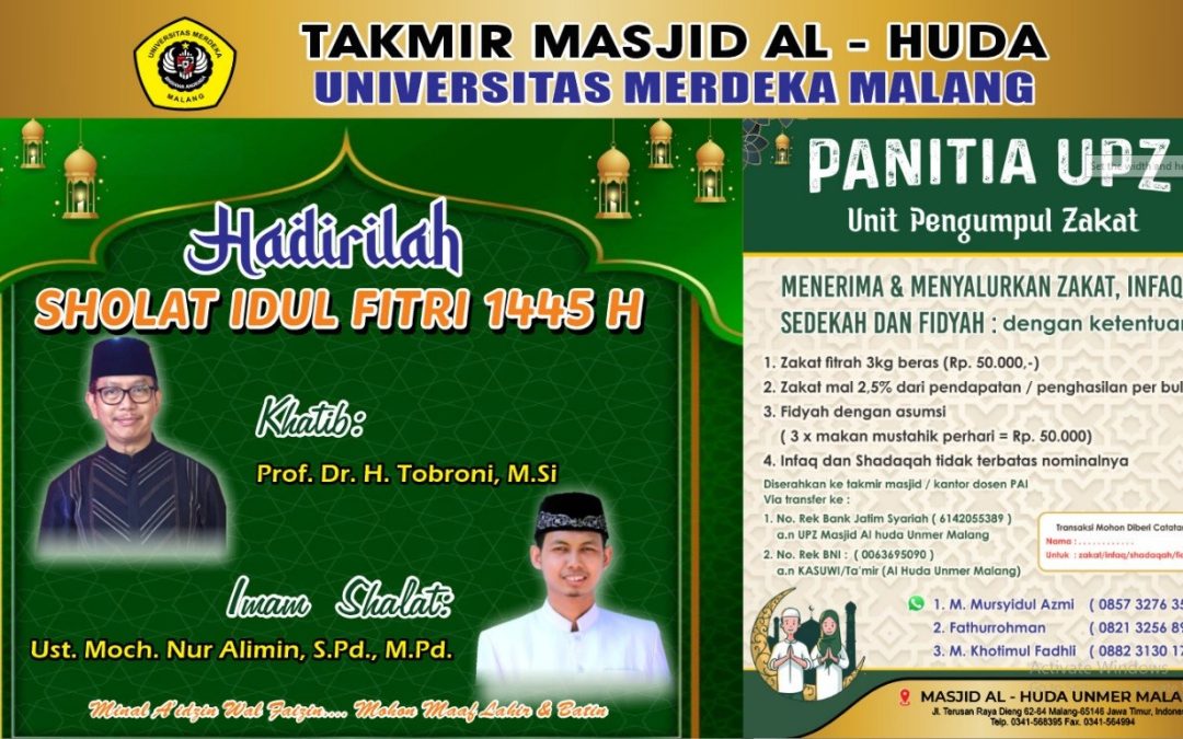 Sholat Idul Fitri 1445 H yang dihadiri oleh civitas, warga sekitar dan mahasiswa